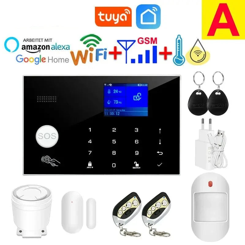 Tuya Smart Home Wifi GSM Burglar Alarm System APP Control 433MHz Wireless Door Water Sensor PIR Motion Carbon Monoxide Detector  Amaijoin