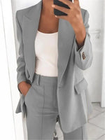 Carregue a imagem no visualizador da Galeria, Fashionable Lapel Slim Cardigan Temperament Blazer for Women elegant suit jacket solid color spring autumn coat  Amaijoin
