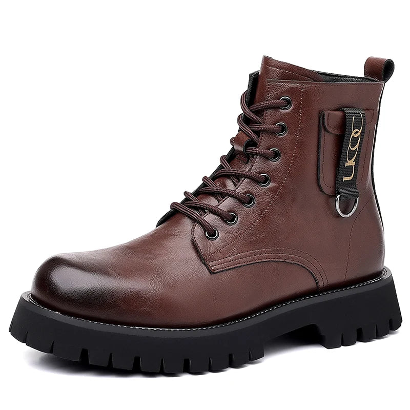 Designer's New Men's Workwear Boots Handsome Motorcycle Boots Thick Sole Mountaineering Boots Men's Genuine Leather Short Boots  Amaijoin