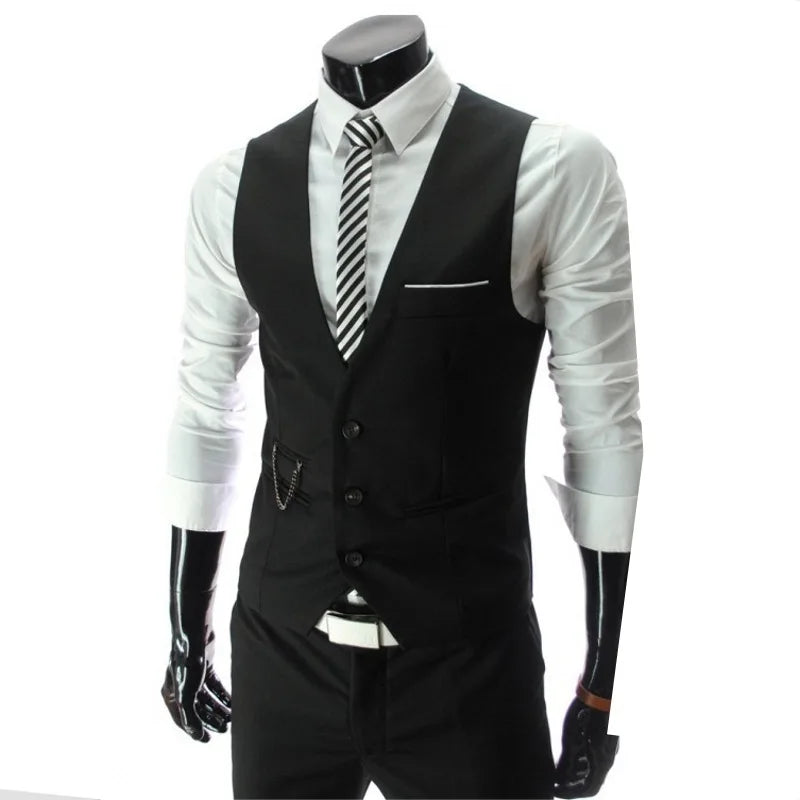 Formal Groom Wedding Suit Vests Male Coat Sleevels Slim Business Suit Waistcoat Solid color  Vests Jacket Men fashion Tops  Amaijoin