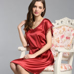 Load image into Gallery viewer, Birdtree 100%Real Mulberry Silk Sleeping Dress Women Comfortable Fashion Lace Edge Night Gowns Satin Sleeping Dress P36086QM  Amaijoin
