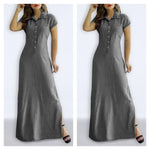 Carregue a imagem no visualizador da Galeria, Europe And America Cross Border New Long Dress Shirt Collar Split Pocket Large Swing Dress Large Casual Denim Dress  Amaijoin
