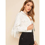 Carregue a imagem no visualizador da Galeria, 2024 Spring and Autumn New Women&#39;s Tassel Denim Jacket Women&#39;s White Jacket  Amaijoin
