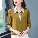 Carregue a imagem no visualizador da Galeria, Spring Summer Tee Shirt Women&#39;s Clothing Long Sleeve Loose Turn-down Collar Striped Button Patchwork Elegant Fashion Casual Tops  Amaijoin
