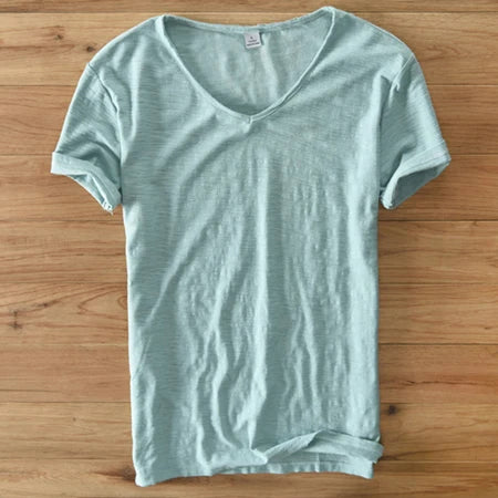 Summer T Shirt Men Linen Cotton Short Sleeve Tshirt V-neck Tops&Tee Breathable Comfortable Slim T-shirt Men Dropshopping  Amaijoin