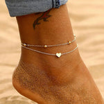 Carregue a imagem no visualizador da Galeria, Two Layers Chain Heart Moon Sun Gold Silver Color Anklets For Women Bracelets Summer Barefoot Sandals Jewelry On Foot Leg  Amaijoin
