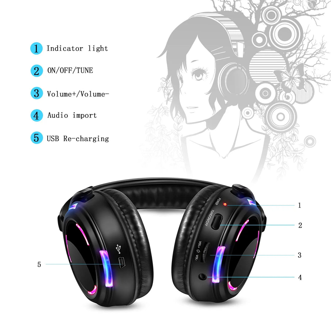 DJ Silent Disco Stereo Wireless Headphone Headset with Led Flashing Light For Quiet Party Clubbing Film  Amaijoin