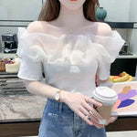 Carregue a imagem no visualizador da Galeria, Off Shoulder Top Sexy Exposed Clavicle Ruffled Short Sleeve T-shirt Female Summer Chic Elegant Blouses Niche Fairy Kawaii Tops  Amaijoin
