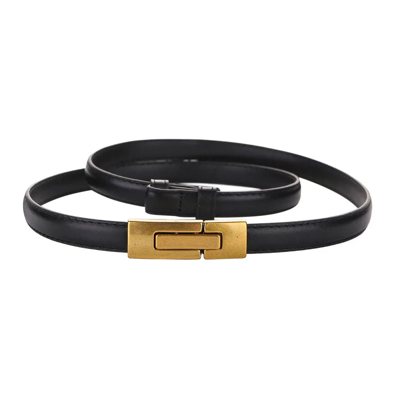 Women Skinny Patent Genuine Leather Slim Belt Adjustable Alloy Buckle Waist Belt for Dress  Amaijoin