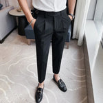 Carregue a imagem no visualizador da Galeria, High-quality Belt Design Slim Fit Suit Pants Men Slim Fit Casual Trousers Solid Color Business Dress Pants Wedding Party Costume  Amaijoin
