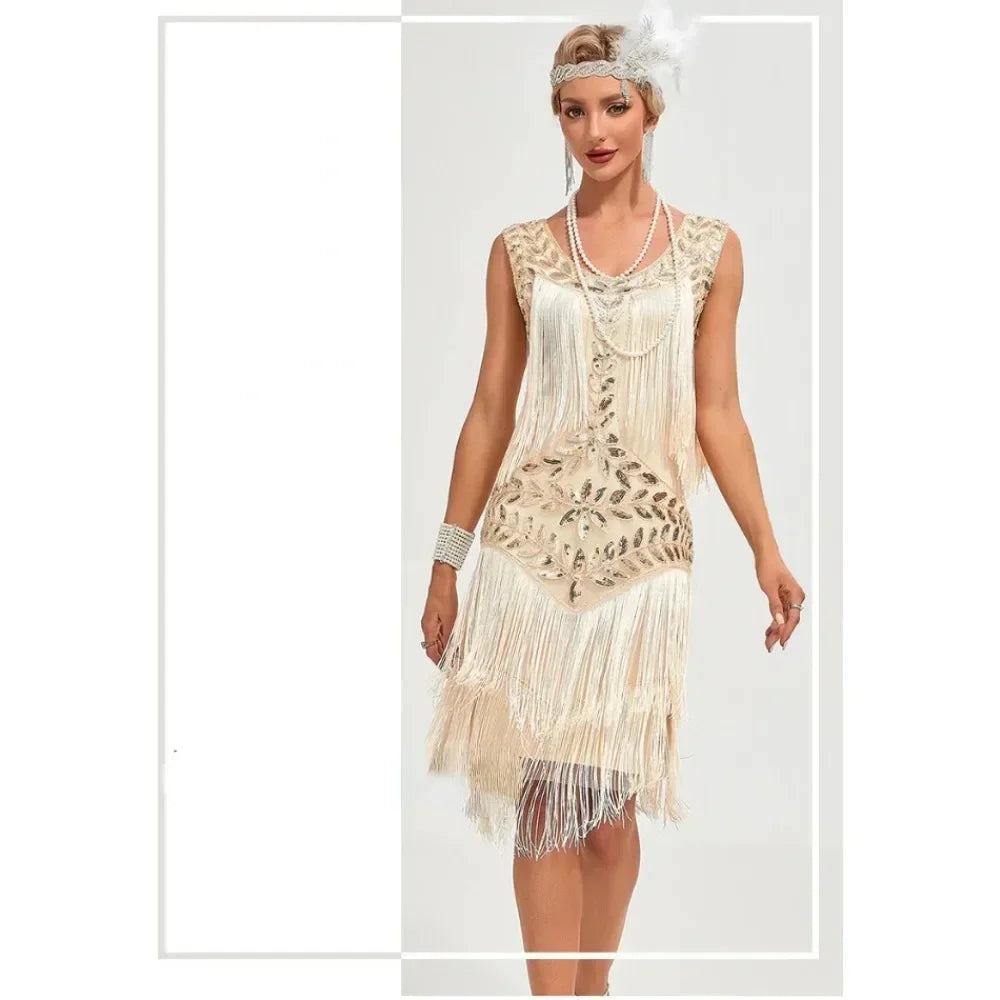 1920 European and American Retro Sequined Dress Gatsby Ball Fringed Dress Party Party Beaded Toasting Dress  Amaijoin