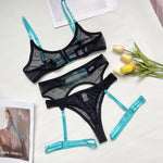 Carregue a imagem no visualizador da Galeria, Sexy Erotic Lingerie Women Bra And Panty Garters 3pcs See-Through Wire Free Solid Underwear Half Cup Push Up Breves Sets  Amaijoin
