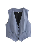 Carregue a imagem no visualizador da Galeria, XNWMNZ 2024 Women Fashion Front Buttons Cropped Waistcoat Vintage V Neck Sleeveless Versatile Female Vest Chic Tops  Amaijoin
