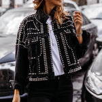 Carregue a imagem no visualizador da Galeria, Women Turn-down Collar Washed Denim Jackets Single Breasted Vintage Full Sleeve Rivet Locomotive Streetwear Gothic Jacket Spring  Amaijoin
