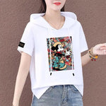 Carregue a imagem no visualizador da Galeria, Short Sleeve Summer Thin White T-shirt Women Casual Fashion Top Loose Style Polyester Fabric Cartoon Design  Amaijoin
