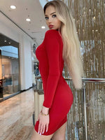 Load image into Gallery viewer, New Arrival Turtleneck Long Sleeve Skinny Mini Dress Sexy Skirt Dresses Women Elegant Chest Slim Pleated Dress  Amaijoin
