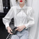 Carregue a imagem no visualizador da Galeria, Polo Shirts for Women in Spring 2024 Korean Fashion Long Sleeved Shirts with Studded Elegant Commuter Tops Blouse Women  Amaijoin
