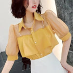 Carregue a imagem no visualizador da Galeria, Button Up Womens Shirt &amp; Blouse White Clothes Chiffon Black Tops for Women Short Sleeve Yellow Tunic 2024 Luxury Designer Cool S  Amaijoin
