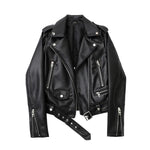 Carregue a imagem no visualizador da Galeria, ZVRI Spring and Autumn 2023 New faux leather PU jacket with belt women&#39;s lapel motorcycle jacket black zip biker jacket  Amaijoin
