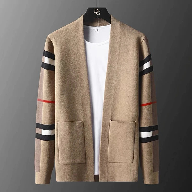 High-end brand knitted cardigan men's fashion luxury striped sweater casual shawl 2023 spring and autumn trend men's wear coat  Amaijoin