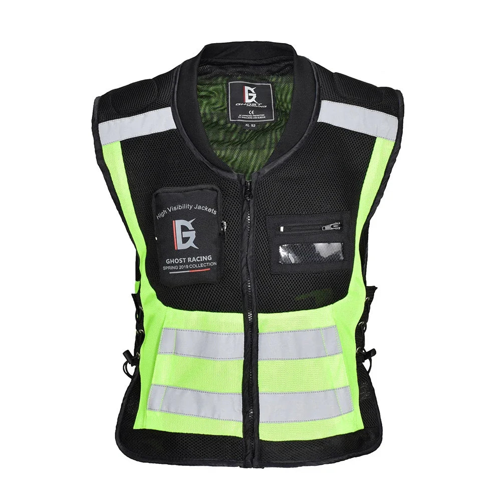 Motorcycle Vest Reflective Vest Motorcycle Jacket Biker Vest  Moto Reflective Jacket Safty Waistcoat Warning Green Yellow Black  Amaijoin