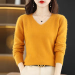 Carregue a imagem no visualizador da Galeria, Women&#39;s Flat V-neck Mink Cashmere Sweater New Autumn/winter 2023 Knitted Loose Pullover Commuter Basic Knit Top  Amaijoin
