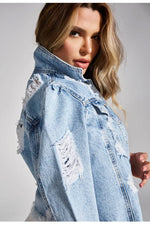 Carregue a imagem no visualizador da Galeria, 2022 Fall New Woman Long Sleeve Ripped Short Denim Jacket Fashion Hipster Jeans Coat Street Casual Female Clothing S-XL  Amaijoin
