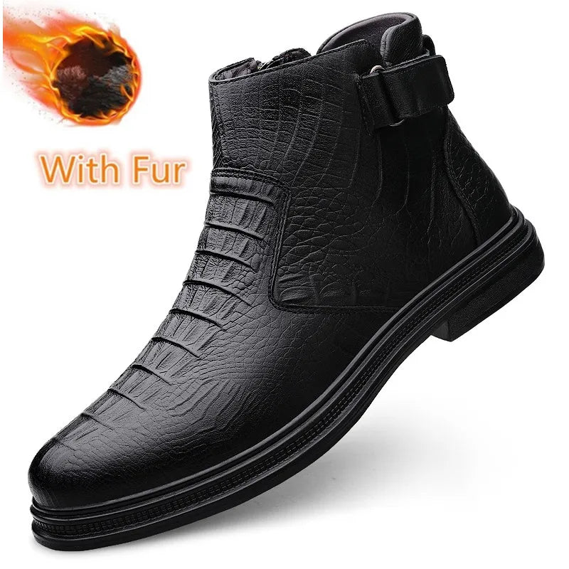 Genuine Leather Men's Motorcycle Boots 2023 Hot Sale Side Zipper Ankle Boots for Men High Quality All-match Low Top Men's Shoes  Amaijoin