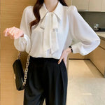 Load image into Gallery viewer, 2023 New Autumn Fashion Solid Color Bow Chiffon Shirt Bubble Sleeve Temperament Commuter Professional Women&#39;s Casual Shirt  Amaijoin
