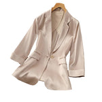 Carregue a imagem no visualizador da Galeria, Champagne color Triacetic Acid fabric women blazers Small Suits coat Slim Fitting Waist Closing Silk Satin Suits Thin Coats  Amaijoin
