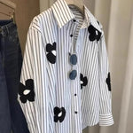 Carregue a imagem no visualizador da Galeria, Fashion Long Sleeve Women&#39;s Clothing Patchwork Floral Ladies Tops 2024 New Sweet Buttons Shirts Striped Printing Trend Blouses  Amaijoin
