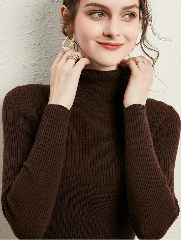 New Turtleneck Jumper Woman Knitted Blouses Fashion Ladies Sweaters Winter Thermal Striped Long Sleeve Autumn Warm Tops Bacis  Amaijoin