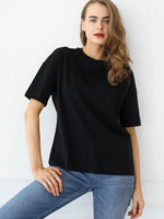 Load image into Gallery viewer, Hirsionsan 100% Cotton T Shirt Women 2023 Summer New Oversized Solid Tees Casual Basic Loose Tshirt Chic O Neck Female Tops  Amaijoin
