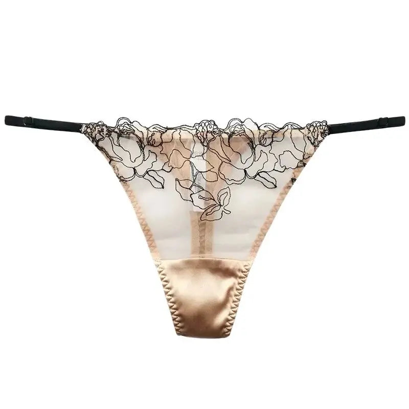 BirdTree 93%Real Silk Sexy G-String, Women's Lace Embroidery Thong, Transparent Erotic T-back, 2024 Spring Summer New P41942QM  Amaijoin