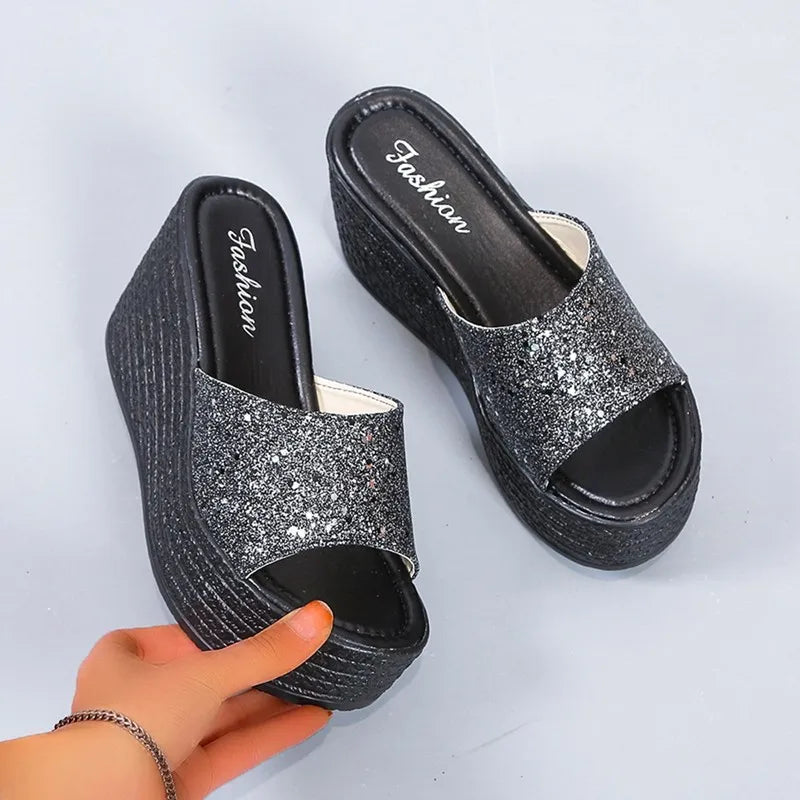 2024 New Summer Fashion Solid Color Women's Slippers Versatile Wedge Heel Open Toe Beach Versatile Women's Thick-soled Slippers  Amaijoin