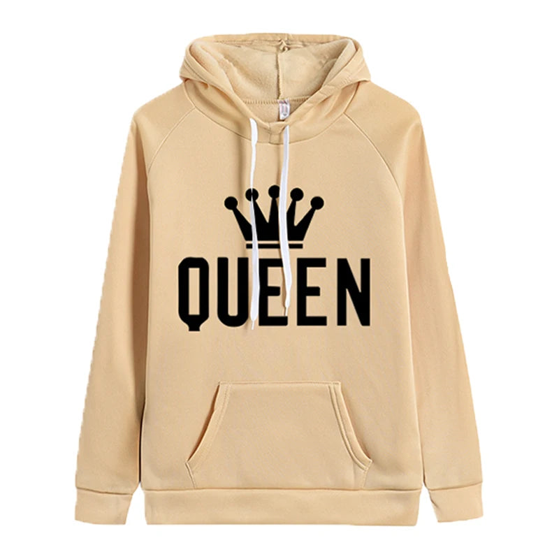 Fashion Men Women Long Sleeve Pullover Hooded Sweatshirts Unisex King and Queen Print Hoodie Casual Streetwear Couple Sweatshirt  Amaijoin