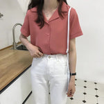 Load image into Gallery viewer, Women Summer Chiffon Blouse Elegant Short Sleeve V Neck Loose Shirt Casual Solid Korean Chic Simple Tops Female Tunic Blusas  Amaijoin
