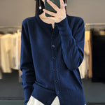 Carregue a imagem no visualizador da Galeria, Autumn And Winter New Cashmere Cardigan Women Solid Color Sweater Loose O-Neck Knitted Cashmere Cardigan Sweater Women  Amaijoin
