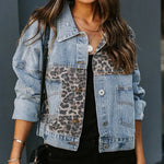 Carregue a imagem no visualizador da Galeria, 2023 Spring New Denim Jacket Women Long-sleeved Denim Jacket Female Leopard Stitching Female Tops  Amaijoin
