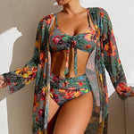 Carregue a imagem no visualizador da Galeria, Bikini 2024 Women 11 Colors Sexy High Waist Bikini 3 Pieces Floral Print Swimsuit With Mesh Long-Sleeved Blouse Brazilia 3Piece  Amaijoin
