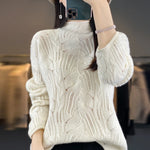 Carregue a imagem no visualizador da Galeria, 100% Australian Wool Sweater Solid Color Knitted Hollow Half High Collar Women&#39;s Pullover Sweater Slim Fit Exquisite Thin Style  Amaijoin
