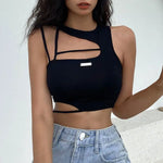 Carregue a imagem no visualizador da Galeria, Dark Style Hollowed Out Tank Top Women&#39;s Asymmetric Slim Fit Strap Crop Tops Y2k Gothic Sexy Cute Corset Korean Fashion Clothing  Amaijoin
