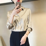 Carregue a imagem no visualizador da Galeria, All-match Satin Finish Shirts And Blouses Women Clothing Casual Top OL Long Sleeve Button Elegant Shirts French Solid Blouses  Amaijoin
