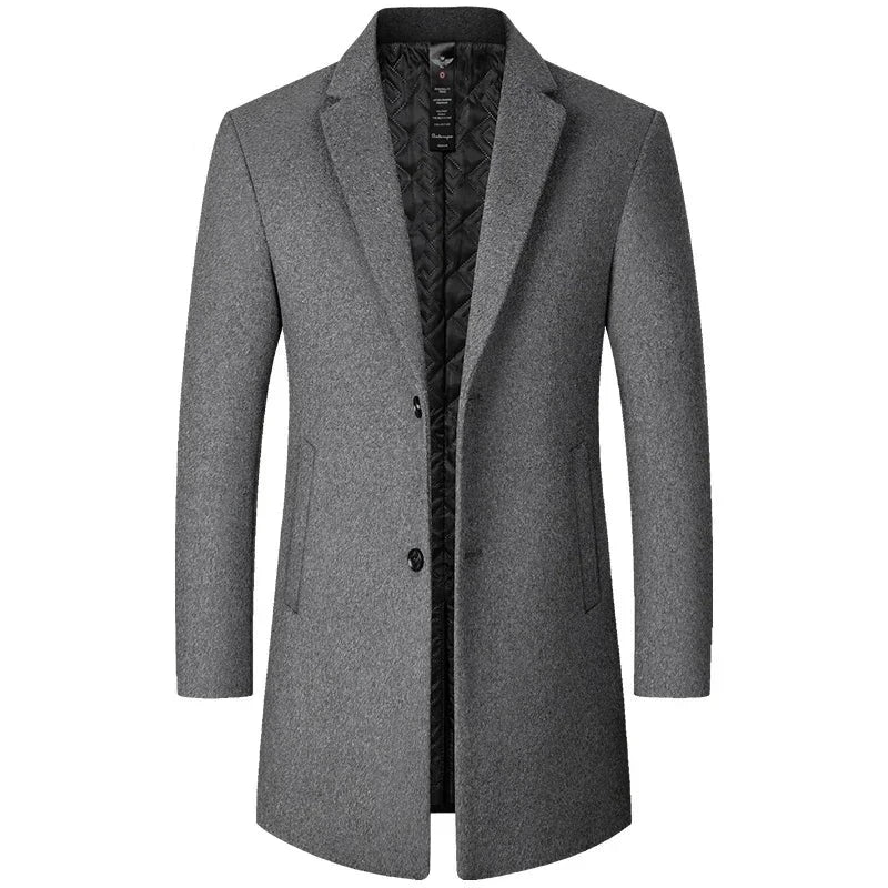 Male Woolen Coat Solid Color Slim Mid-Length Windbreaker Warm Wear-Resistant Men's Wool Coat Business Formal Wear Casual Jacket  Amaijoin