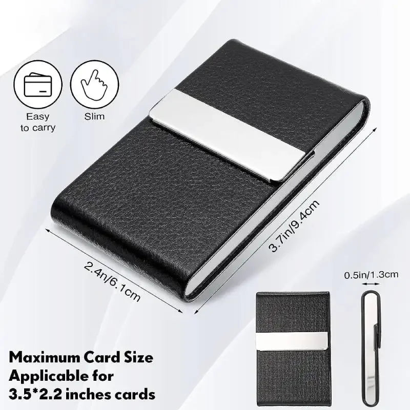 Business Card Holder PU Leather Business Card Case Name Cards Wallet Slim Metal Pocket Card Organizer Gifts for Men Women Office  Amaijoin