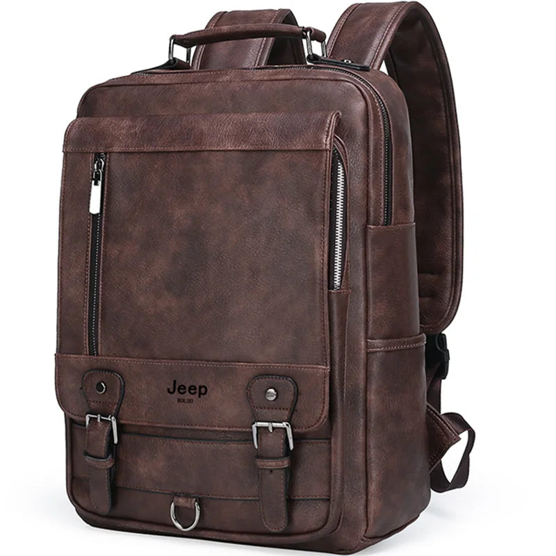 JEEP BULUO Fashion Leather Men Backpack Business Male 15.6" Laptop Bag Daypacks Large Capacity Travel College School Bag  Amaijoin