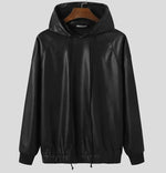 Carregue a imagem no visualizador da Galeria, INCERUN 2023 Fashion Men Sweatshirts PU Leather Hooded Long Sleeve Hoodies Streetwear Solid Color Punk Casual Men Pullover 5XL 7  Amaijoin
