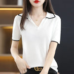 Carregue a imagem no visualizador da Galeria, Clothing Short Sleeve Tee T-shirt Woman Plain Polo Neck Shirts for Women Red Tops Sale Luxury Youth Synthetic Aesthetic V Cotton  Amaijoin
