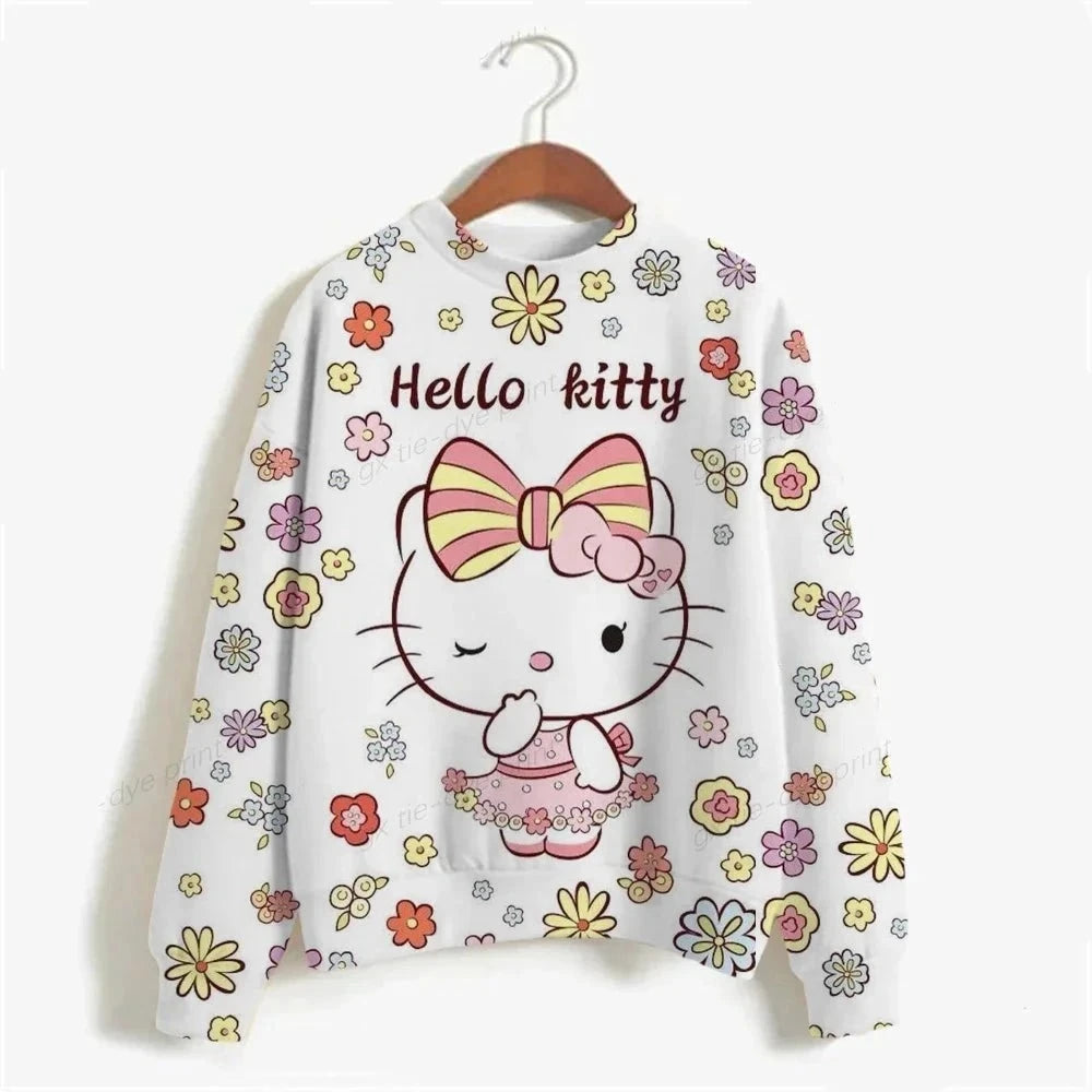 Harajuku Female Clothing Pullover Fashion Autumn And Winter HELLO KITTY Print Woman Hoodie Casual Women Long-sleeved Sweatshirt  Amaijoin