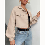 Carregue a imagem no visualizador da Galeria, Spring Drop Shoulder Flap Detail Crop Corduroy Jacket Long Sleeve Chic Short Coats  Amaijoin
